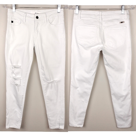 KanCan Mid Rise Distressed Ankle Skinny Jeans in Optic White Sz. 5/26 - Picture 1 of 12
